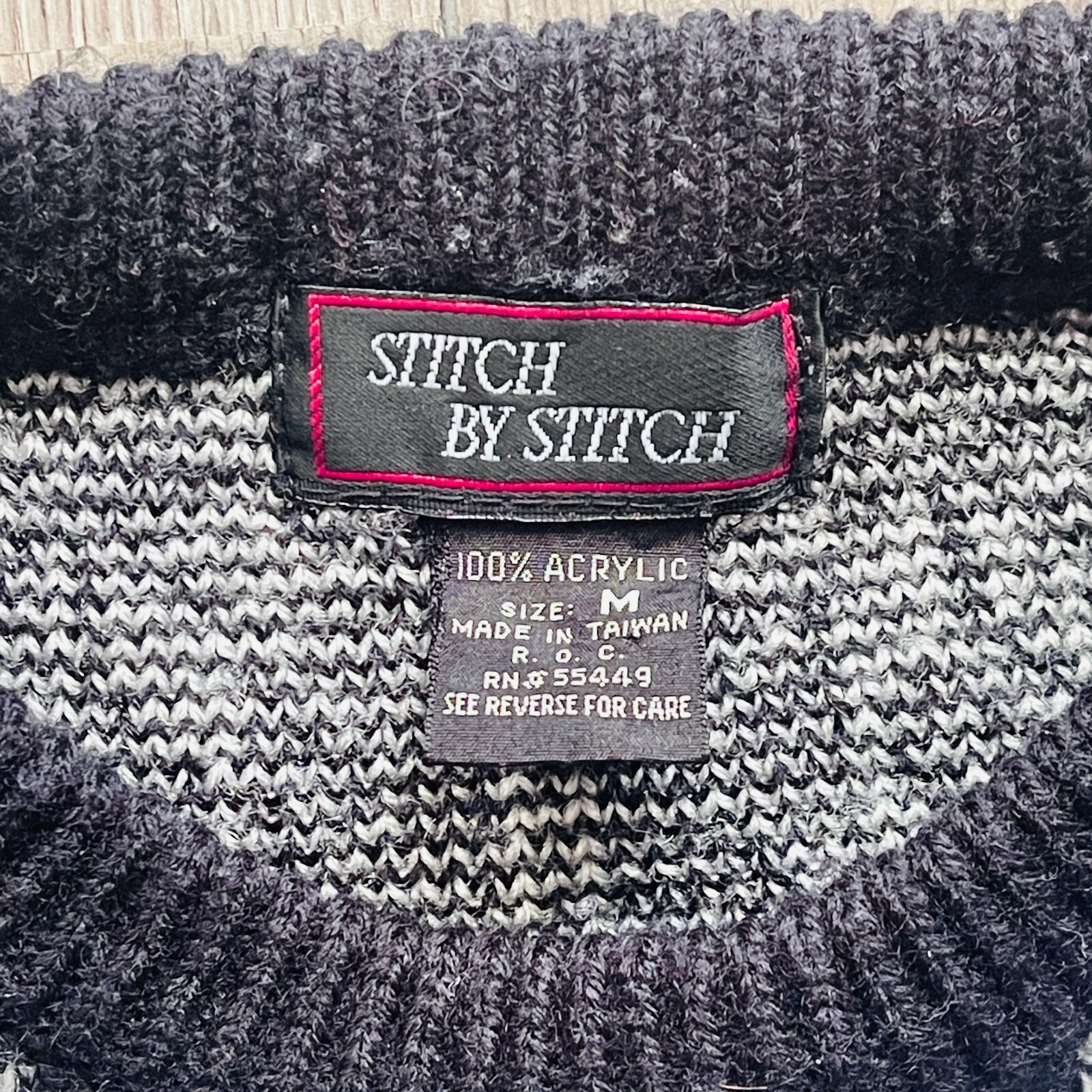 VTG 80s Stitch by Stitch Black White Geometric Snowflake CottageCore Sweater Med