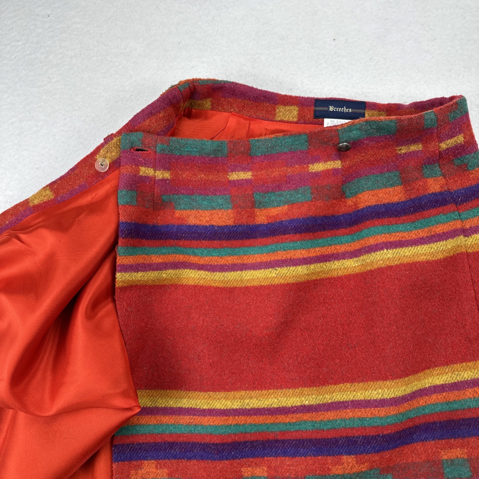 Breeches Vintage Wool Southwestern Stripe Wrap Skirt Red Multicolor Aztec Sz 12