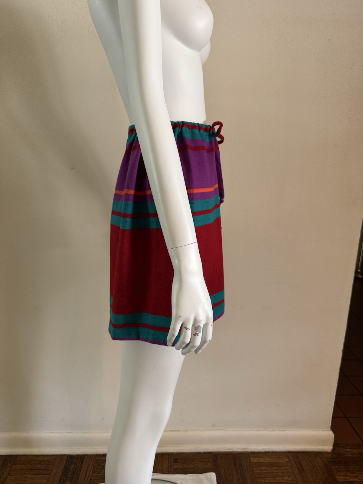 70s Hang Ten Charlies Girls Striped Skirt Tie Waist Mod Surf Swim Skate VTG