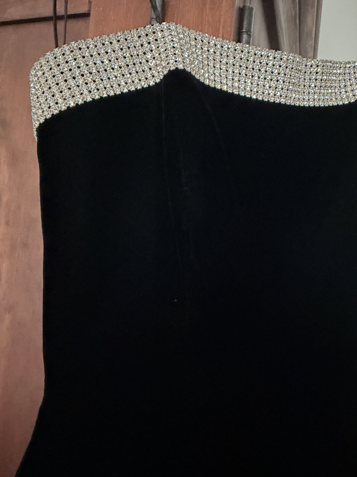 Women’s Vtg Strapless Black Velvet Dress Big Bow Rhinestones Size XS 80’s 90’s