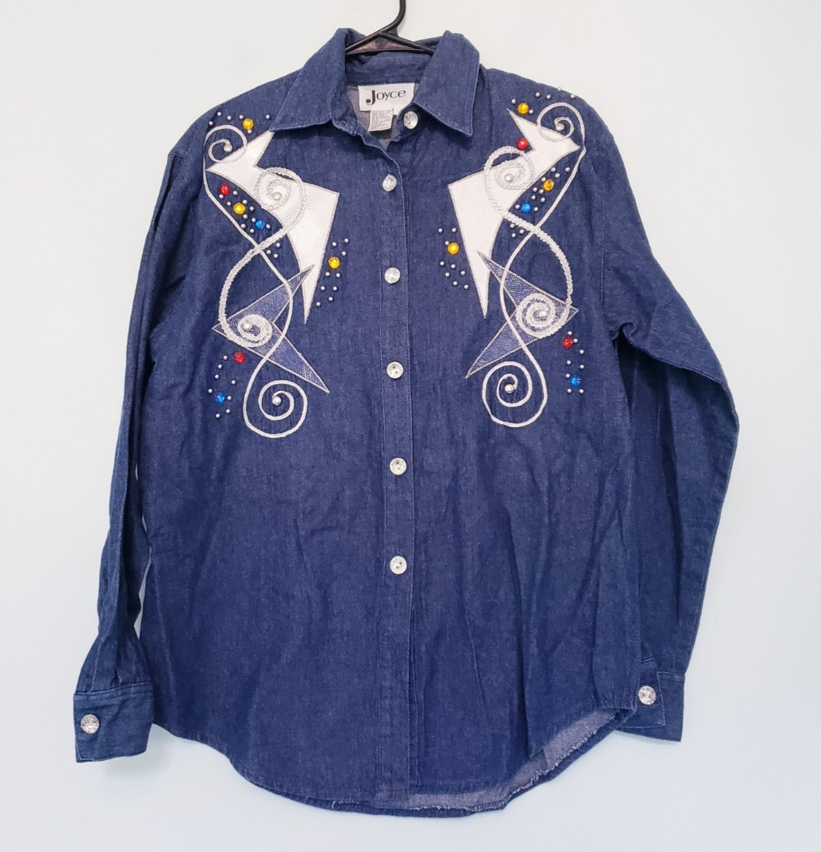 Joyce Womens 6 Shirt Button Up Denim Studded Embroidered Gems Art To Wear Artsy