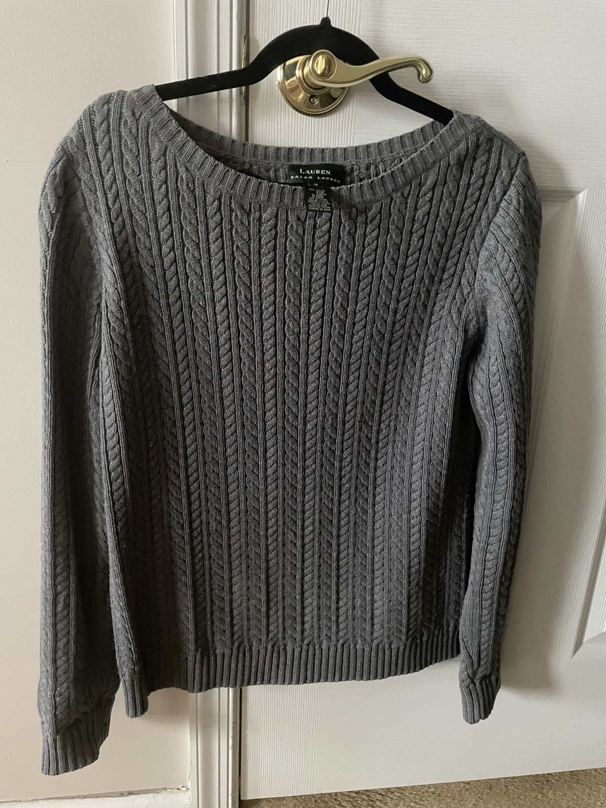 Used Ralph Lauren Cotton Cable Sweater Size M, Sophisticated Heather Dark Gray