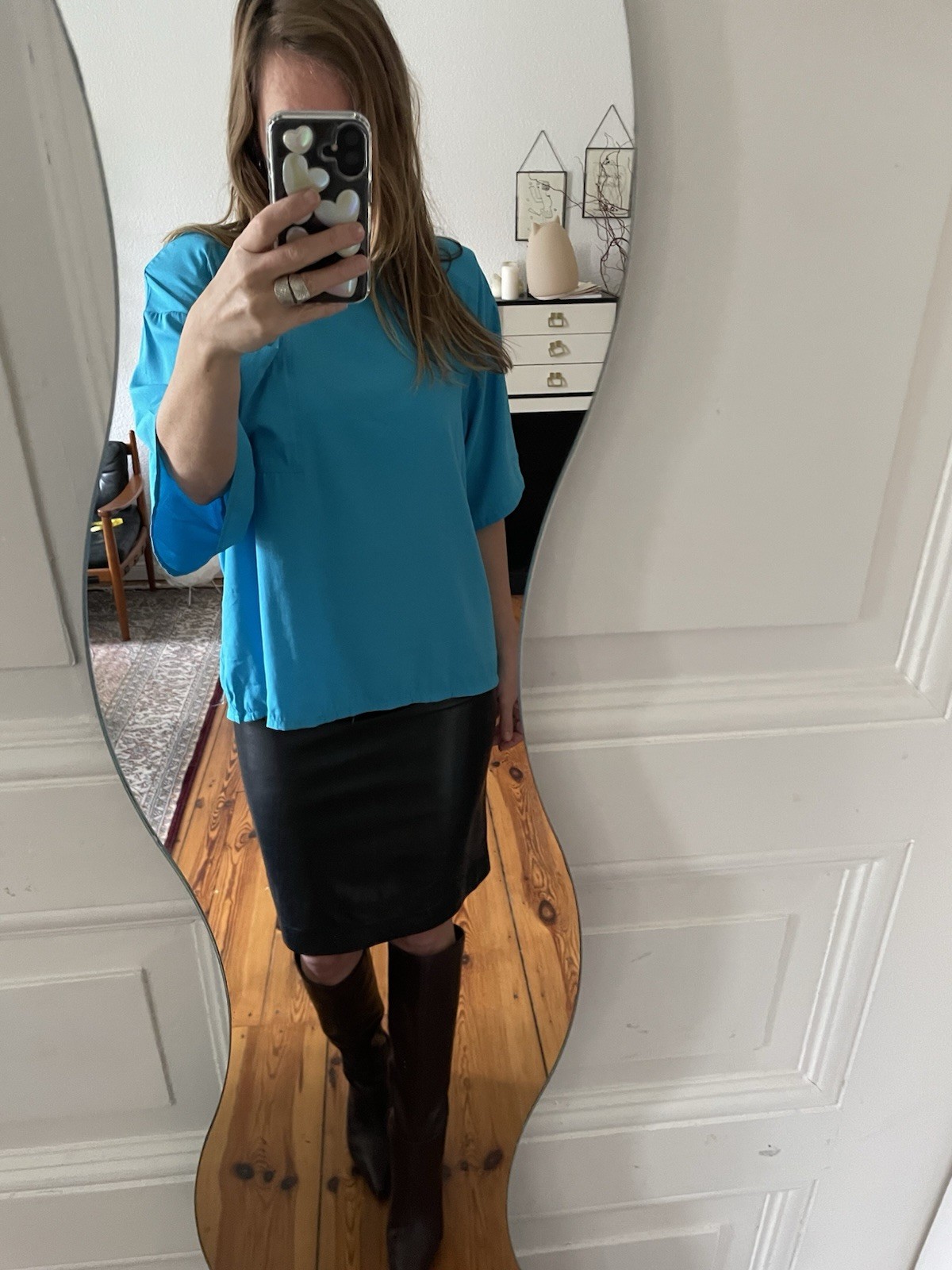Vintage 80’s Turquoise Viscose Blouse With Large Shoulder Pads – Size 40/42 EUR