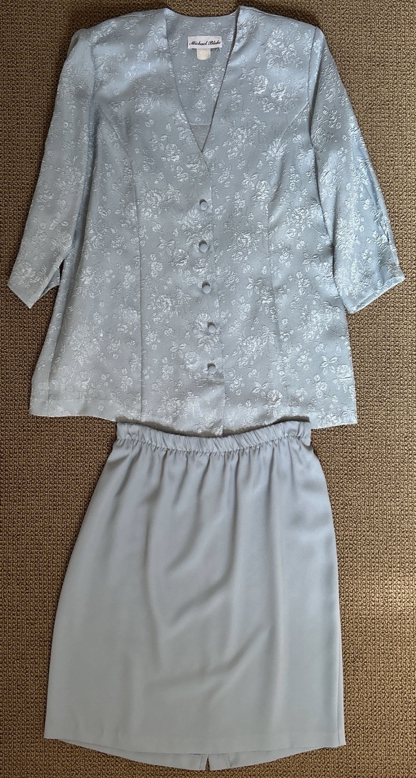 Vintage Michael Blake Dress 2 Piece Set Top Skirt Blue Wedding Formal Size 14P