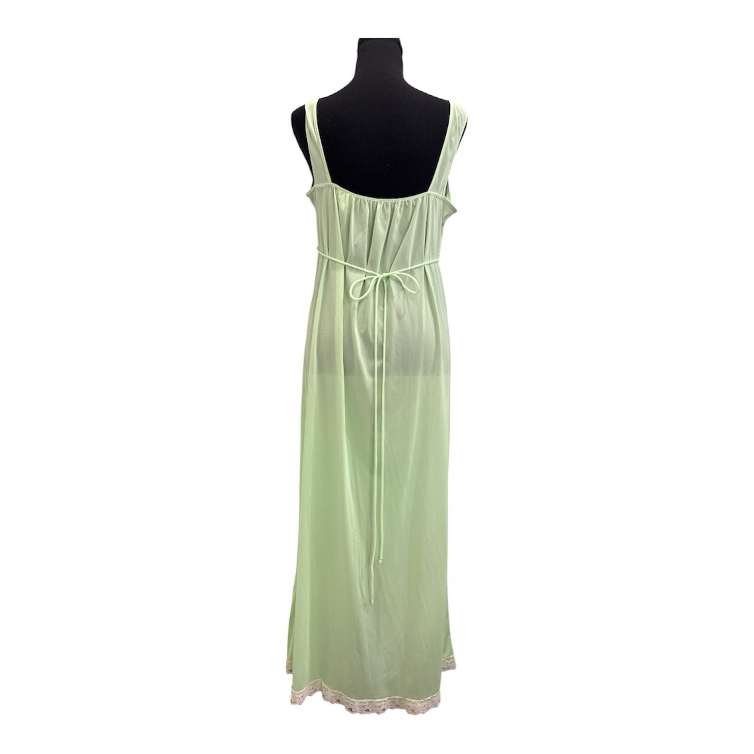 Vtg Montgomery Ward Shear Silky Nylon Long Night Gown Mint Green Sz S