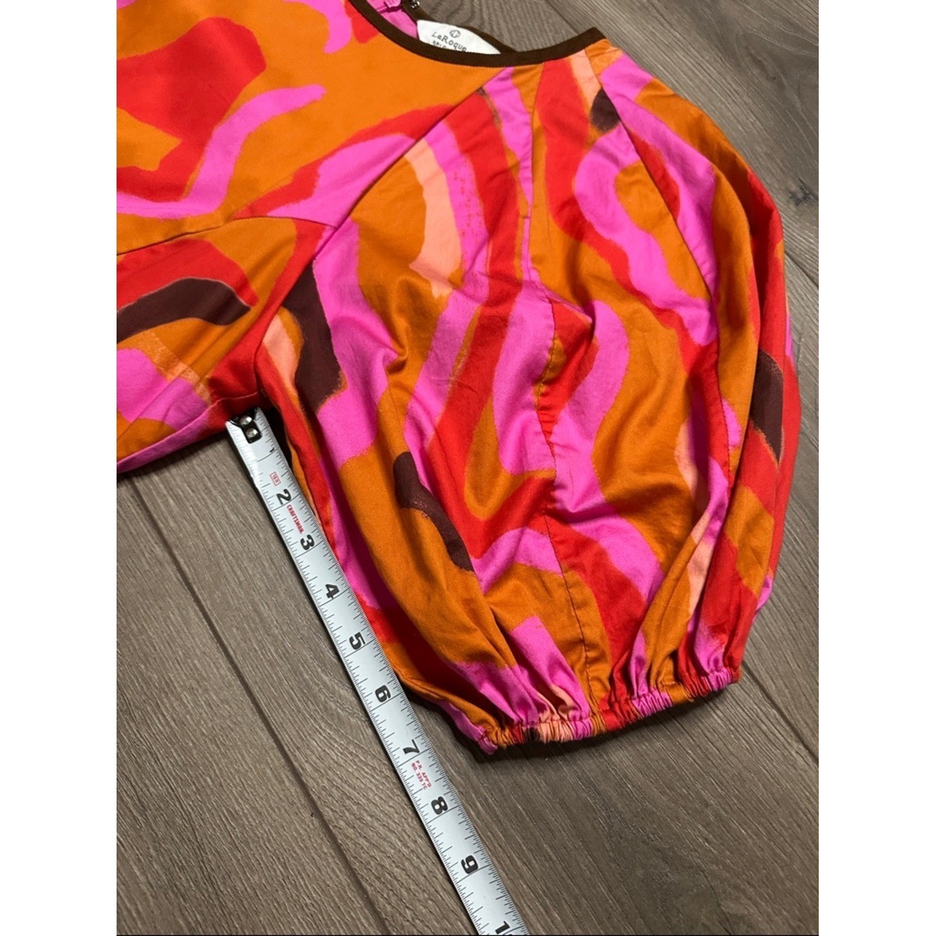 LaRoque Juliette Retro Mini Pocket Dress Puff Sleeves Orange Pink Groovy Medium