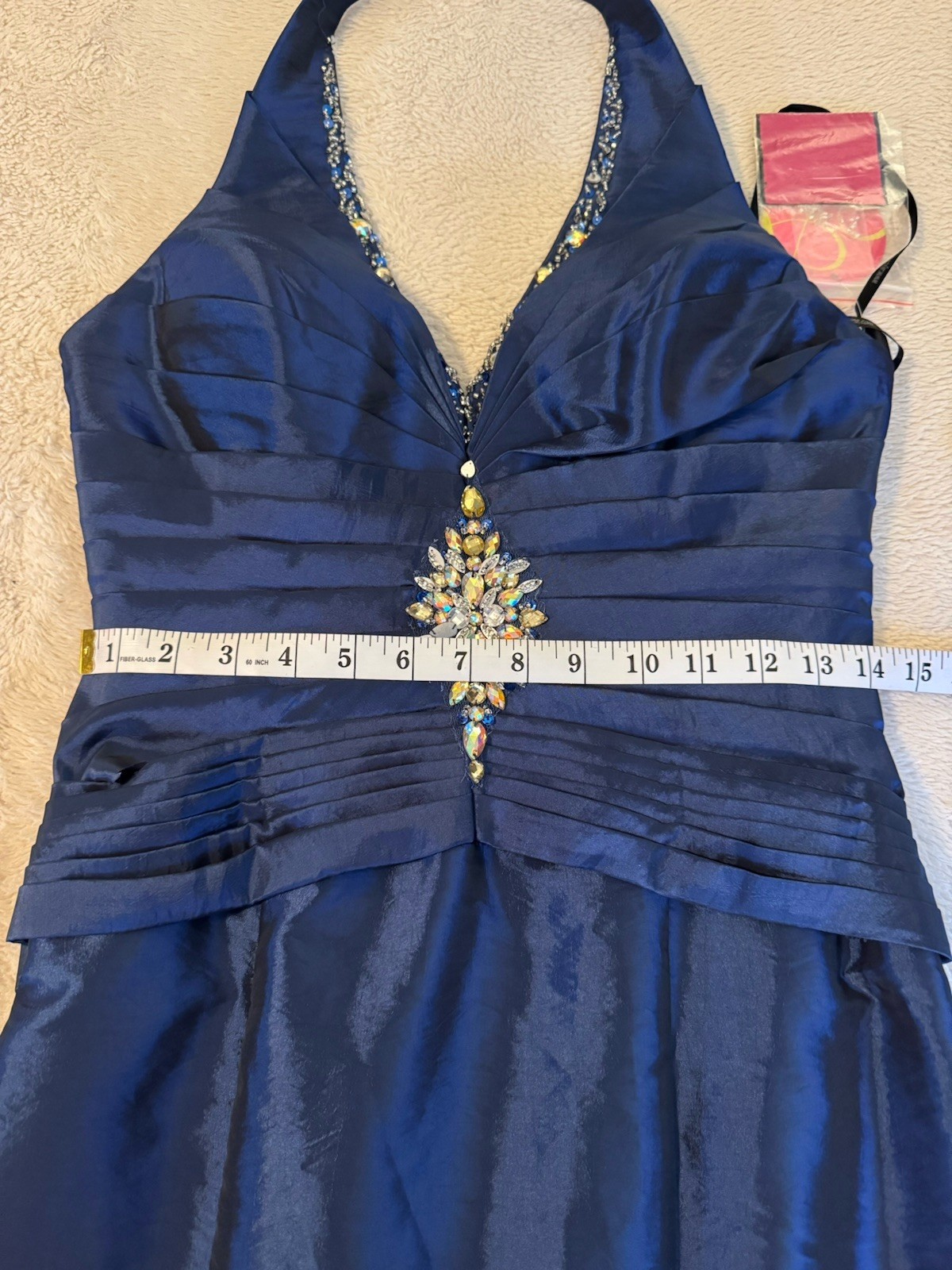 VTG B’Dazzle Alyce Designs Cobalt Blue Beaded Halter Mermaid Gown Dress Sz 8