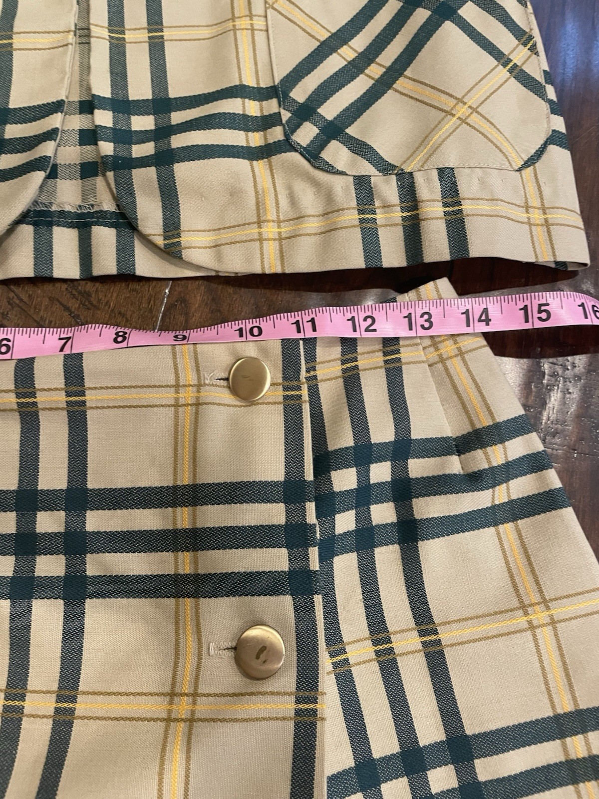 Vintage Queen Casuals Tan And Green Plaid Skirt And Vest Small-Medium