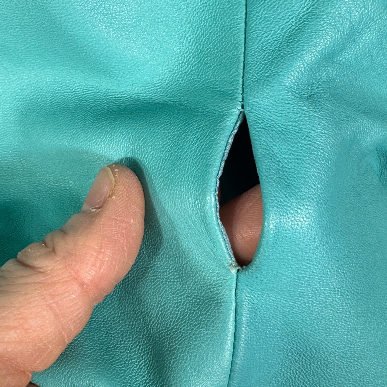Badgley Mischka Vintage Teal Leather Jacket Silk Lined Cropped Tie Waist Sz M/8