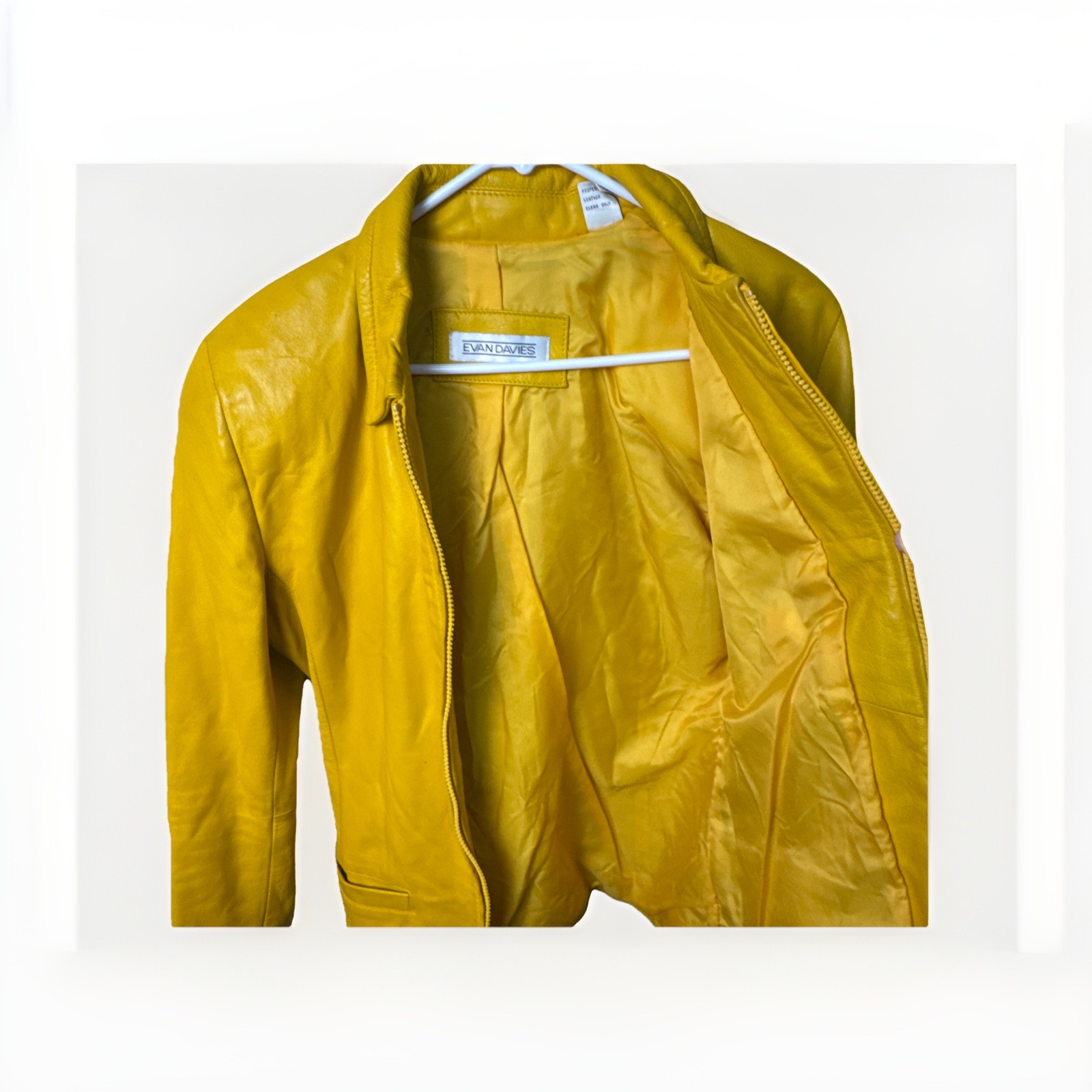 Yellow Lamb Nappa Leather Jacket Evan Davies 6 1980’s Vintage Pre-Owned Pockets