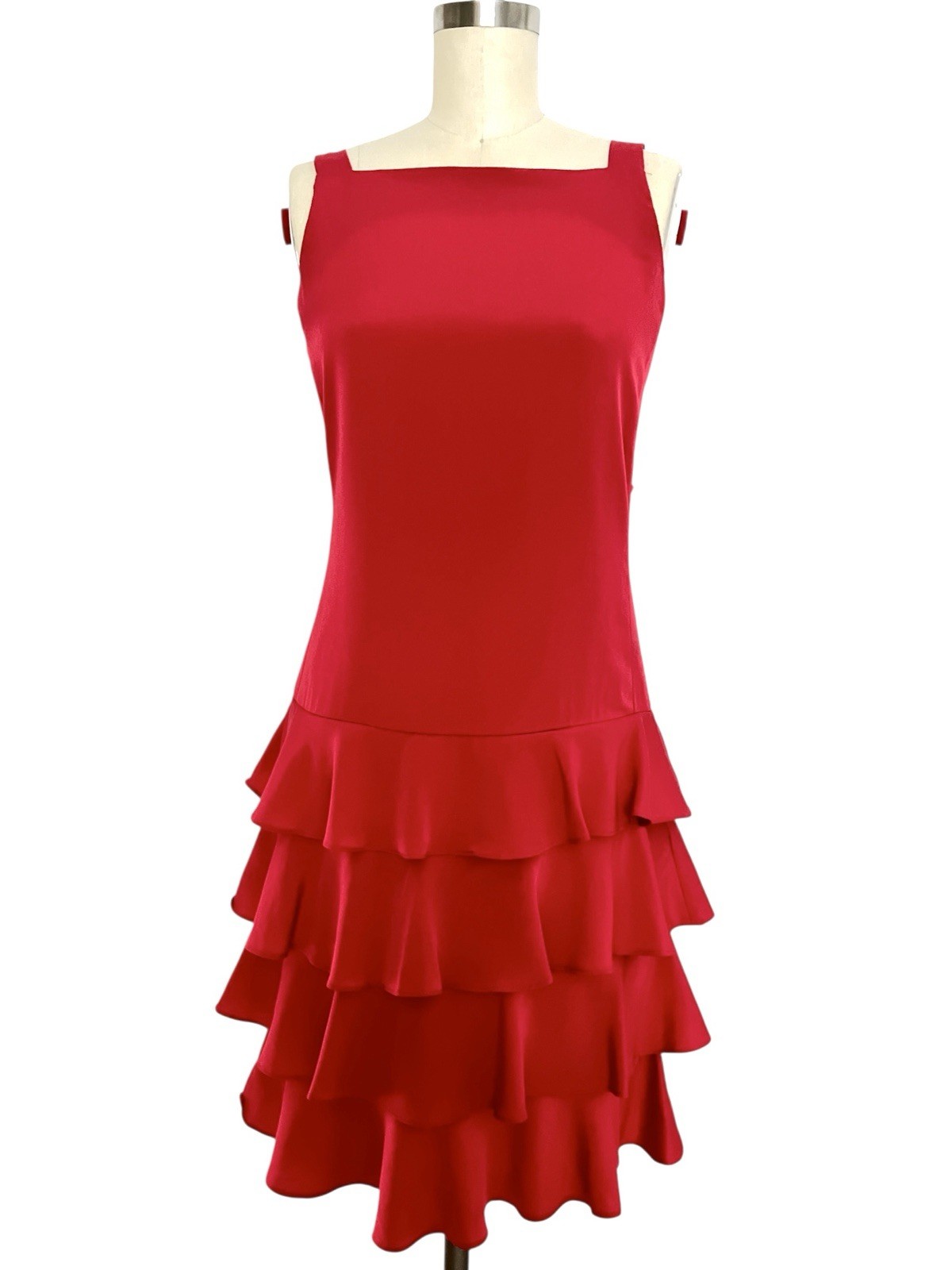 VTG Martin Ross 80s/90s Sz 4 XS/S Red Coquette Shift Dress Ruffle Bows Open Back