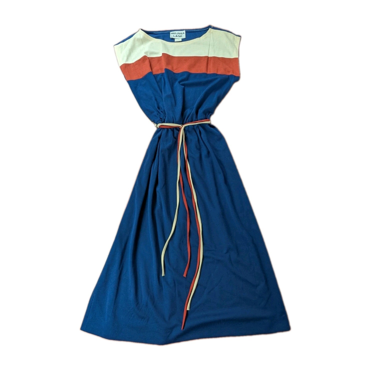 Vtg 60s 70s Long Dress Mod Melissa Lane Retro Bold Orange Blue Color Block Sz 8