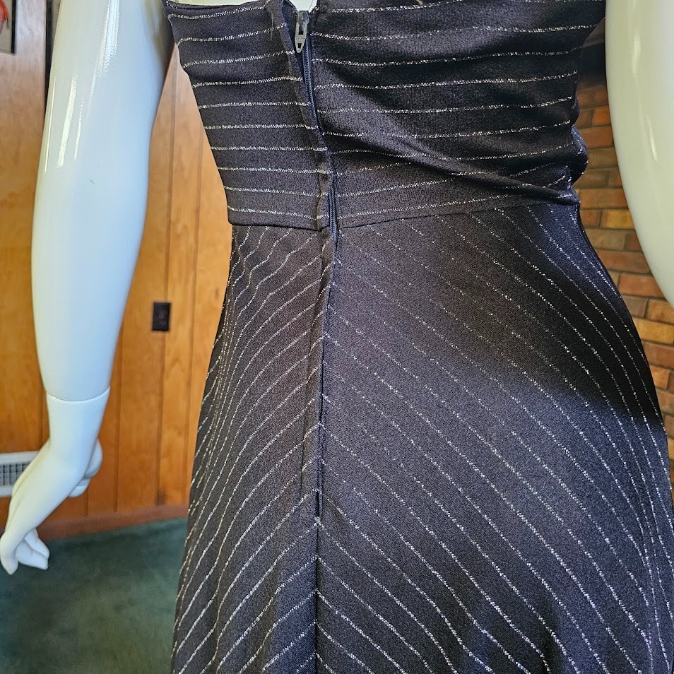 Vtg 70s Disco Dancing Chevron Glitter Stripe Studio 54 Party Swing Dress XS/S