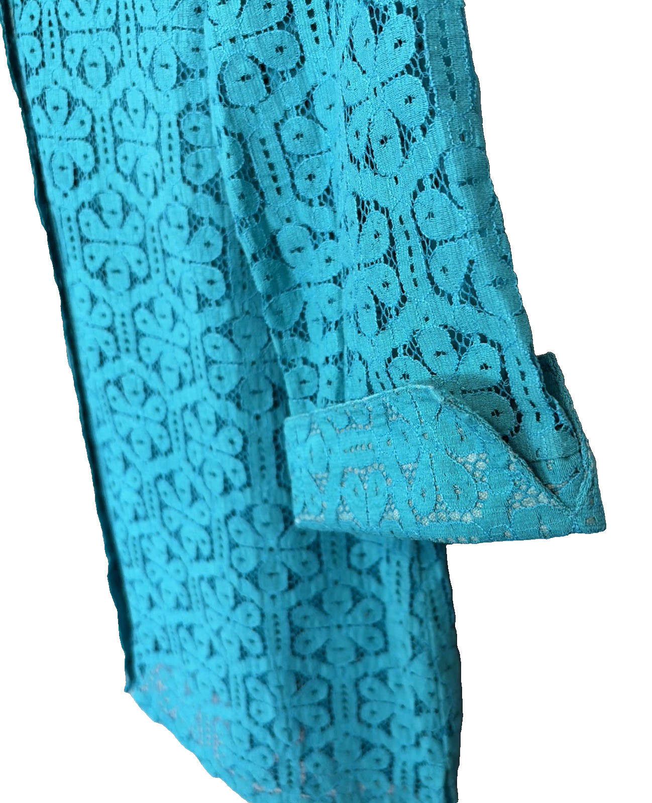 Lace Turquoise Jacket Cardigan Blouse Sz XL Bedford Fair Floral 3/4 Cuff Sleeve