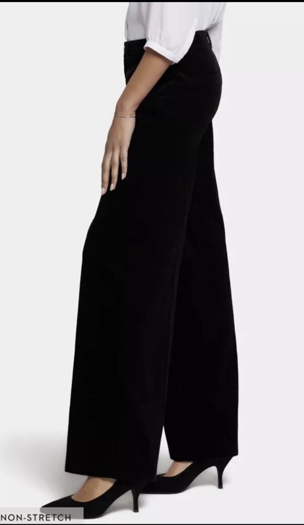 NYDJ Women’s Size 14 Black Ribbed Corduroy Pants Whitney Trouser NWT 100% Cotton