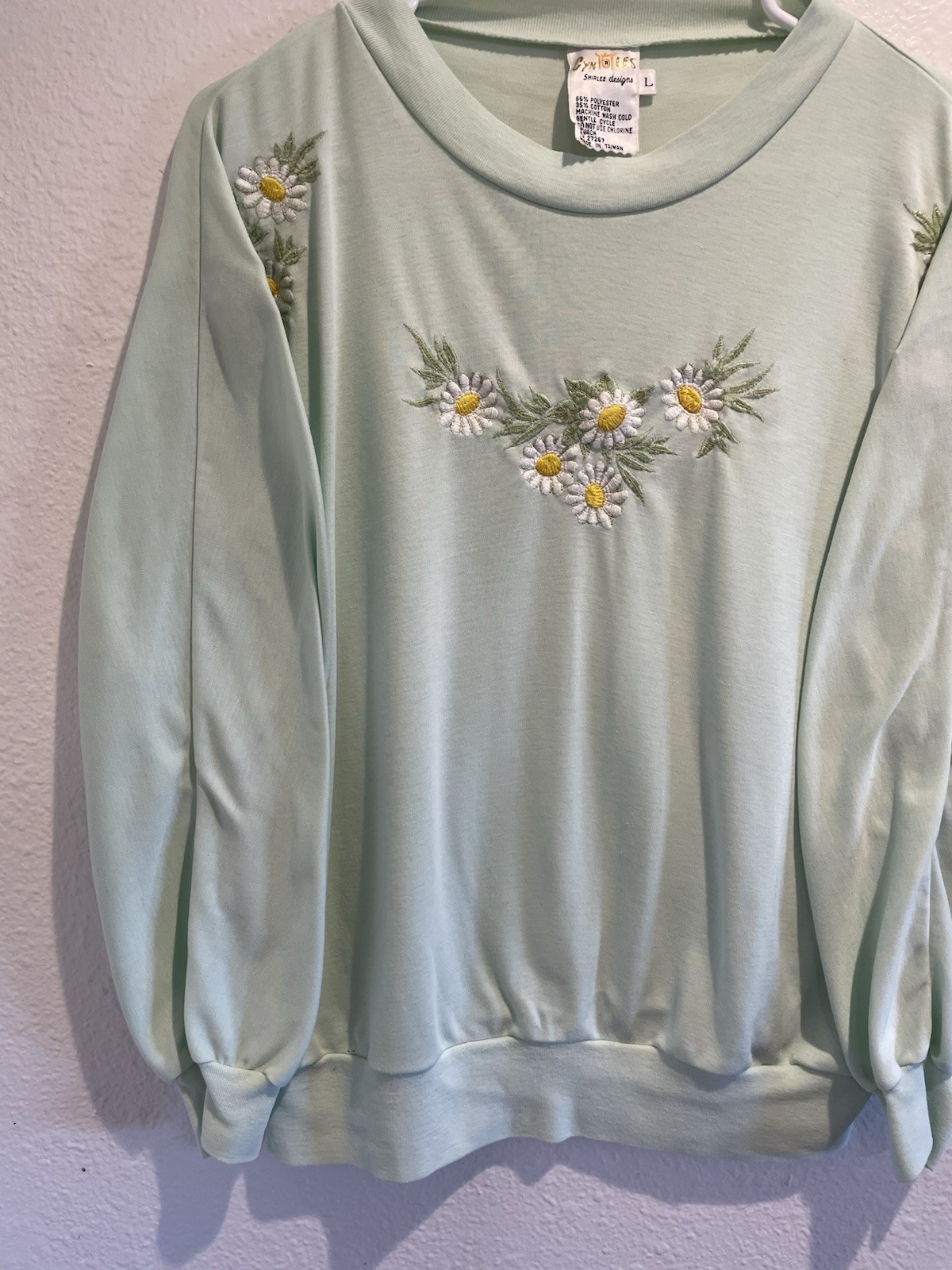 Vtg 70s 80s Cyn Les Shirlee Designs Daisy Embroidered Sweatshirt Large Mint