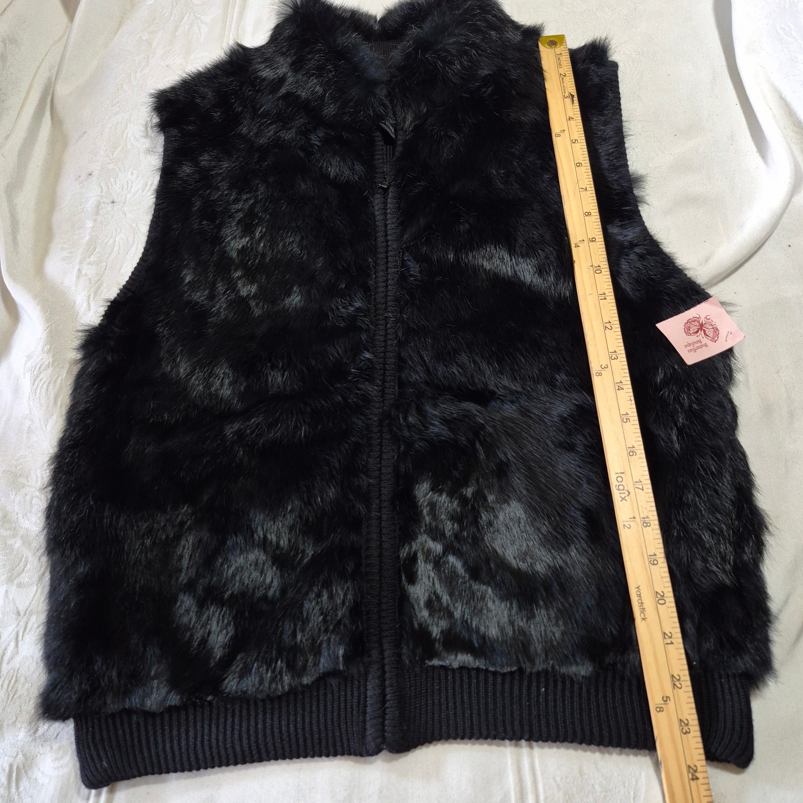 VTG 80s Rochelle California Real Rabbit Fur Wool Sweater Vest Black Medium MINT
