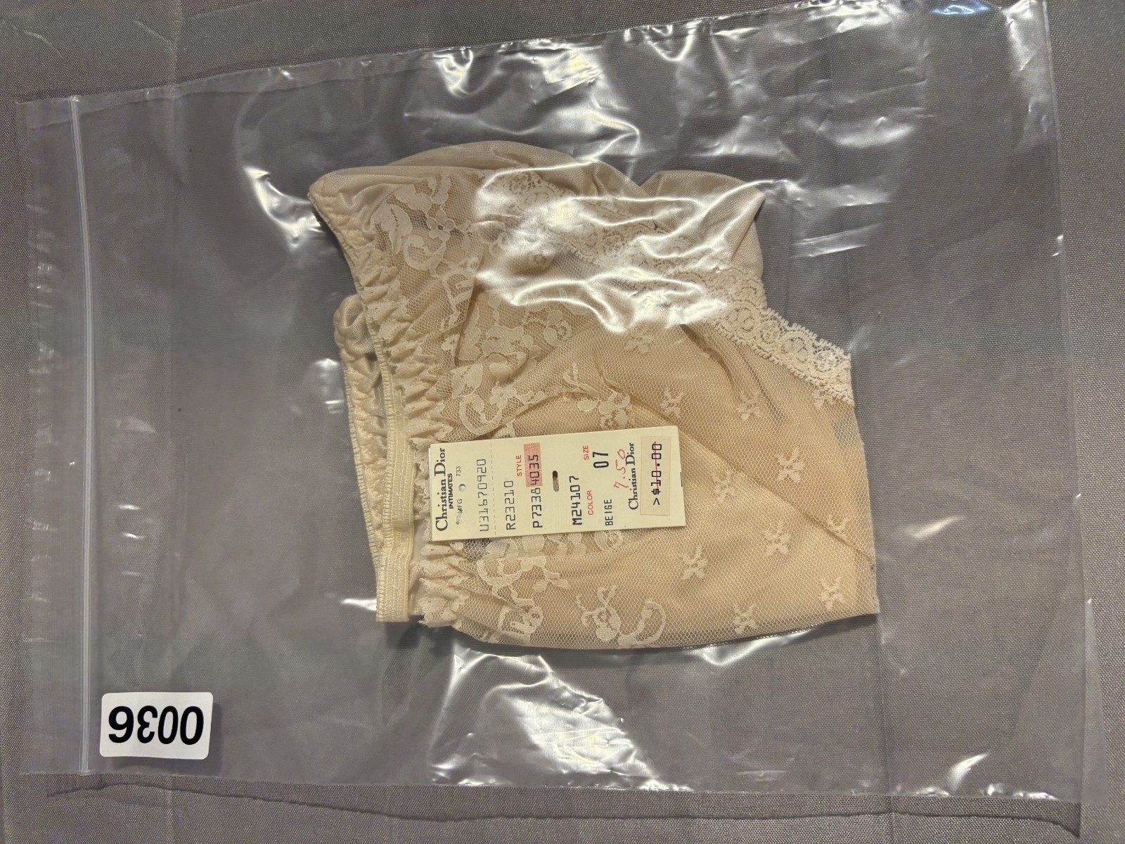CHRISTIAN DIOR Intimates vintage NWT BEIGE Hipster sheer lace panty size 7