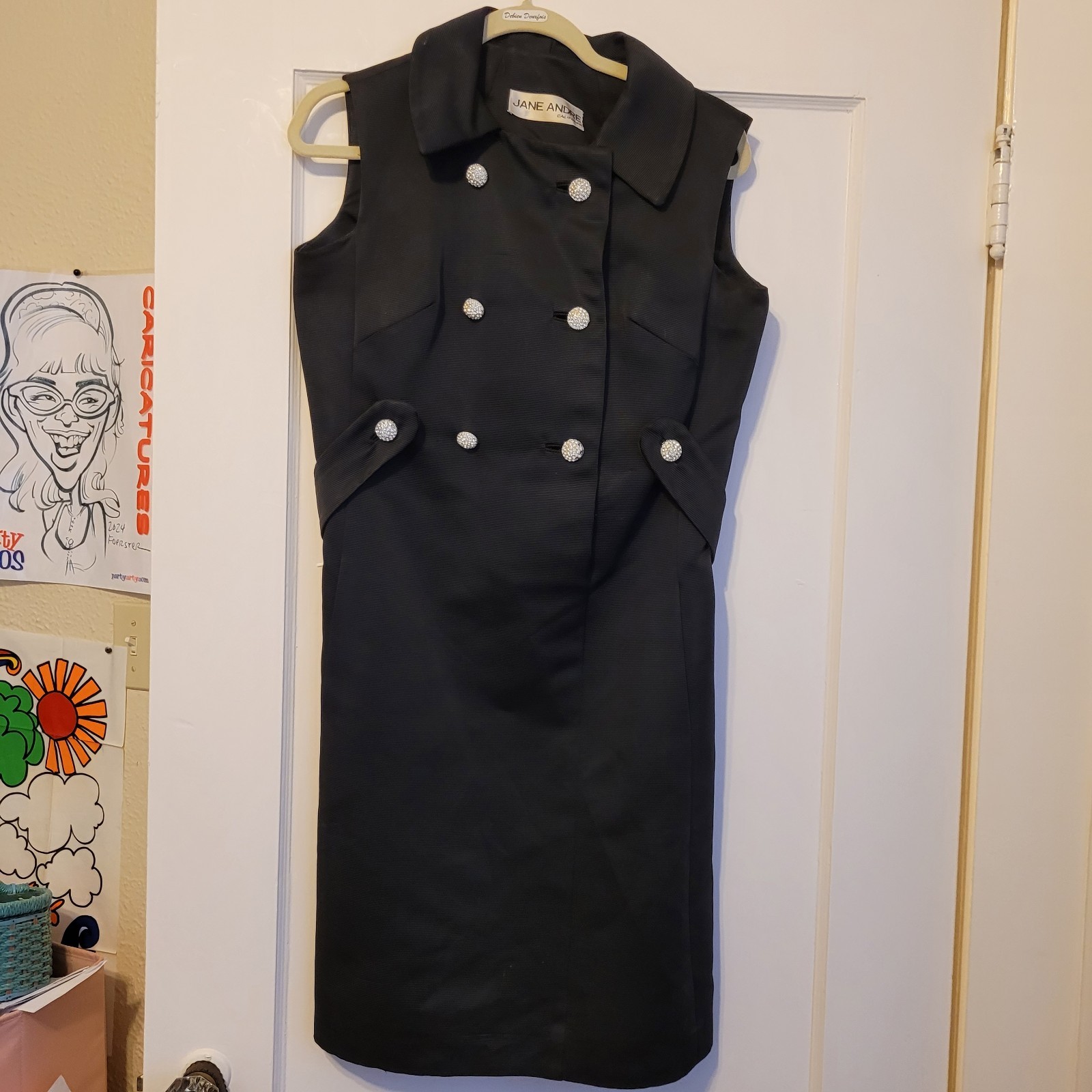 1960’s Black Classic Mod Jane Andre California Shift Miltary Band Style Dress