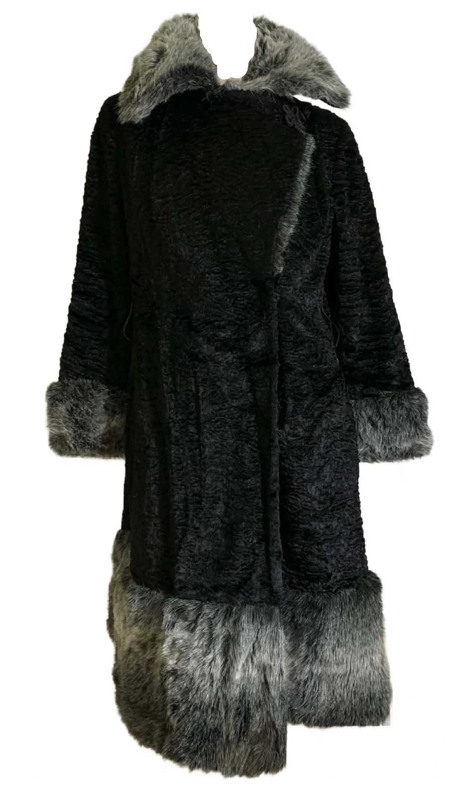 True Vintage 1960s Iconic Black and Gray Faux Chinchilla and Lamb Fur Coat