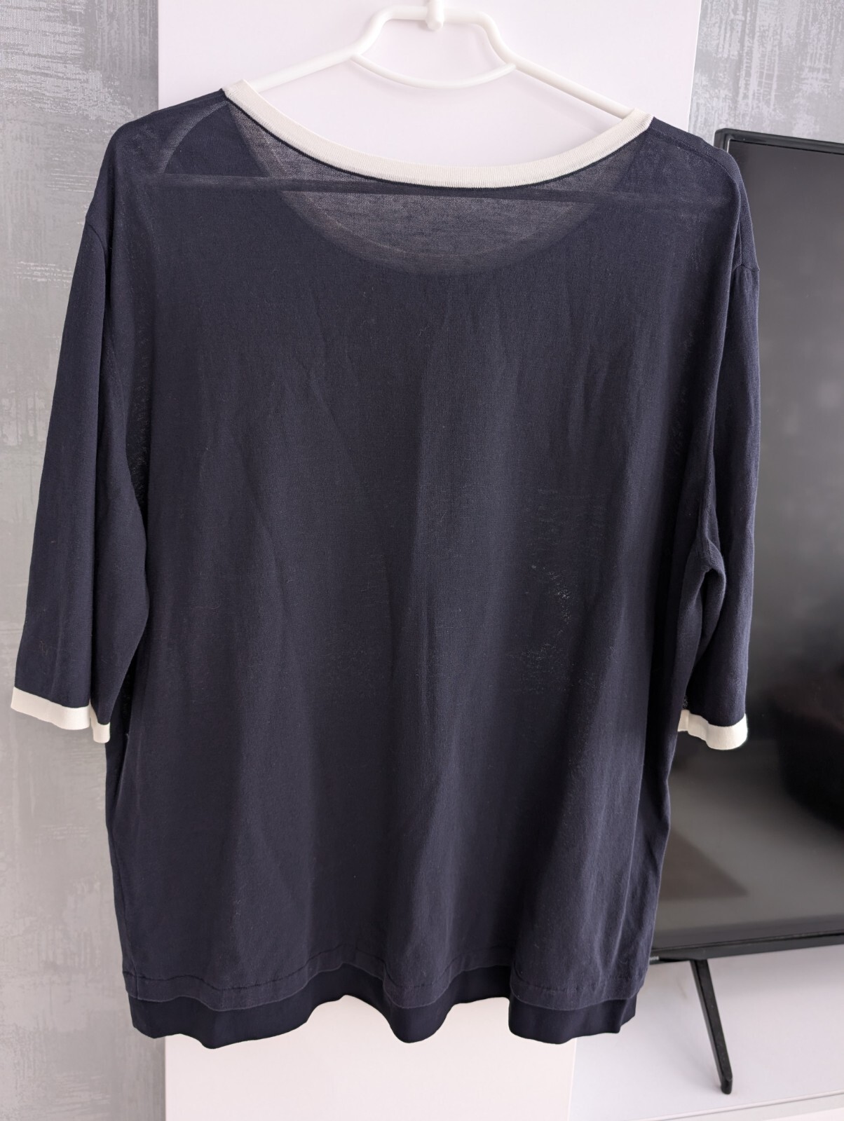 Chanel No 5 Embellished Logo Navy Silk Viscose Blouse Top T-Shirt Oversized 2XL