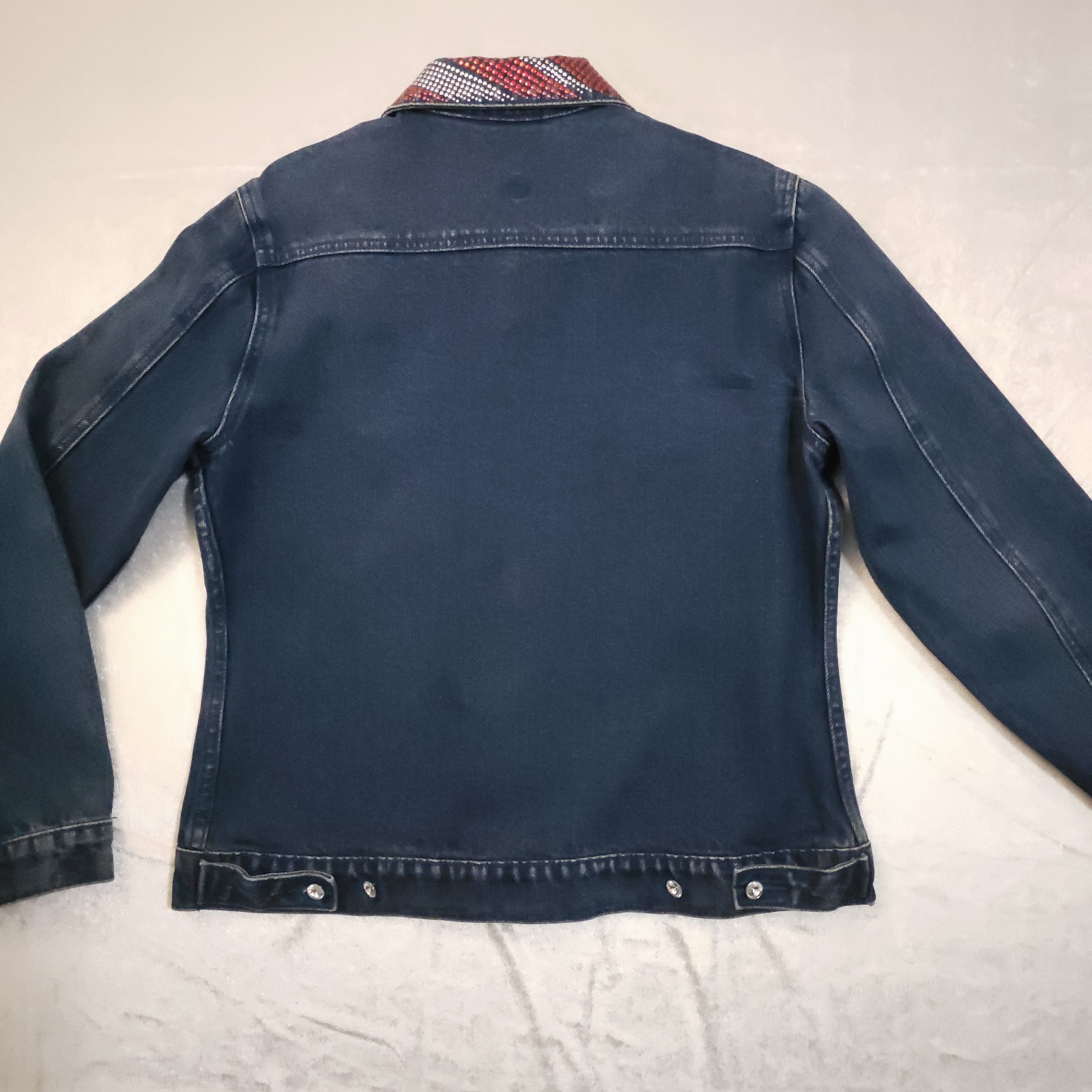 Vintage 90s Heritage Denim Rhinestone American Flag Jacket Christine Alexander S