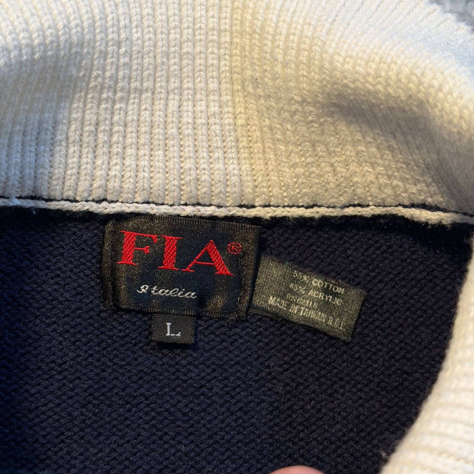 Vintage FIA Italia Rugby Striped Knit Sweater Navy Green White Crest Women Large