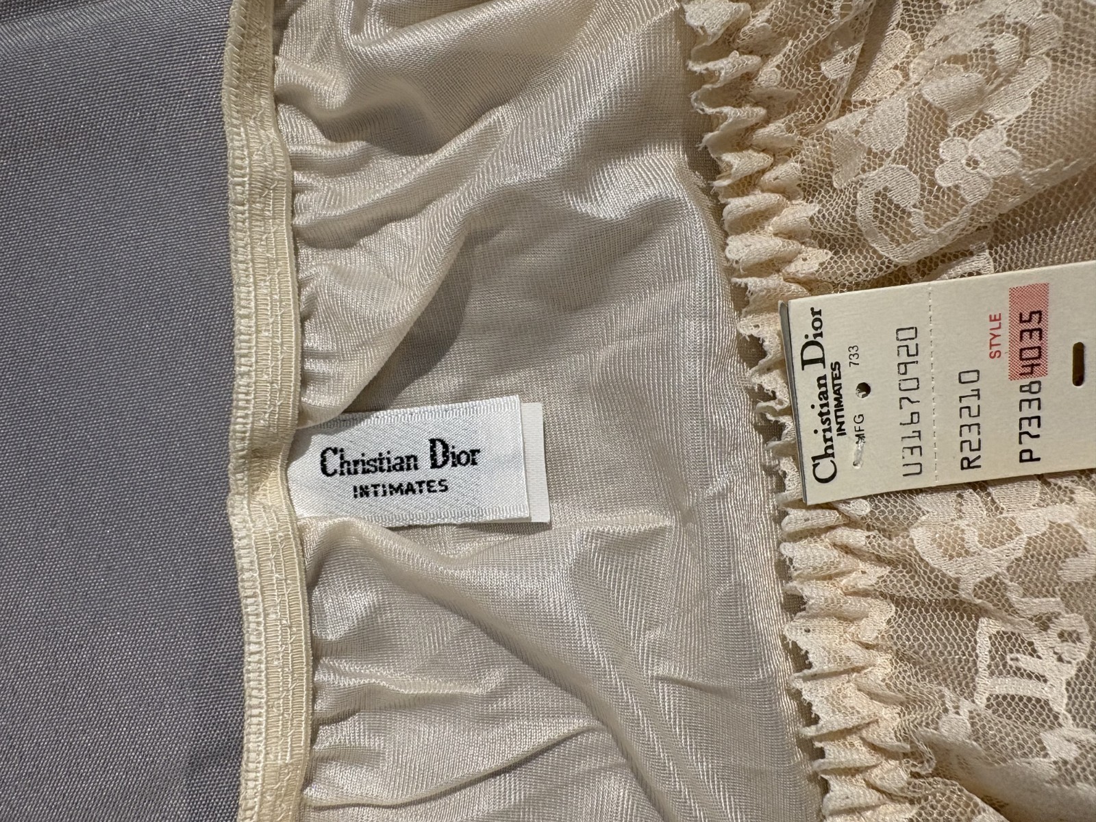 CHRISTIAN DIOR Intimates vintage NWT BEIGE Hipster sheer lace panty size 7
