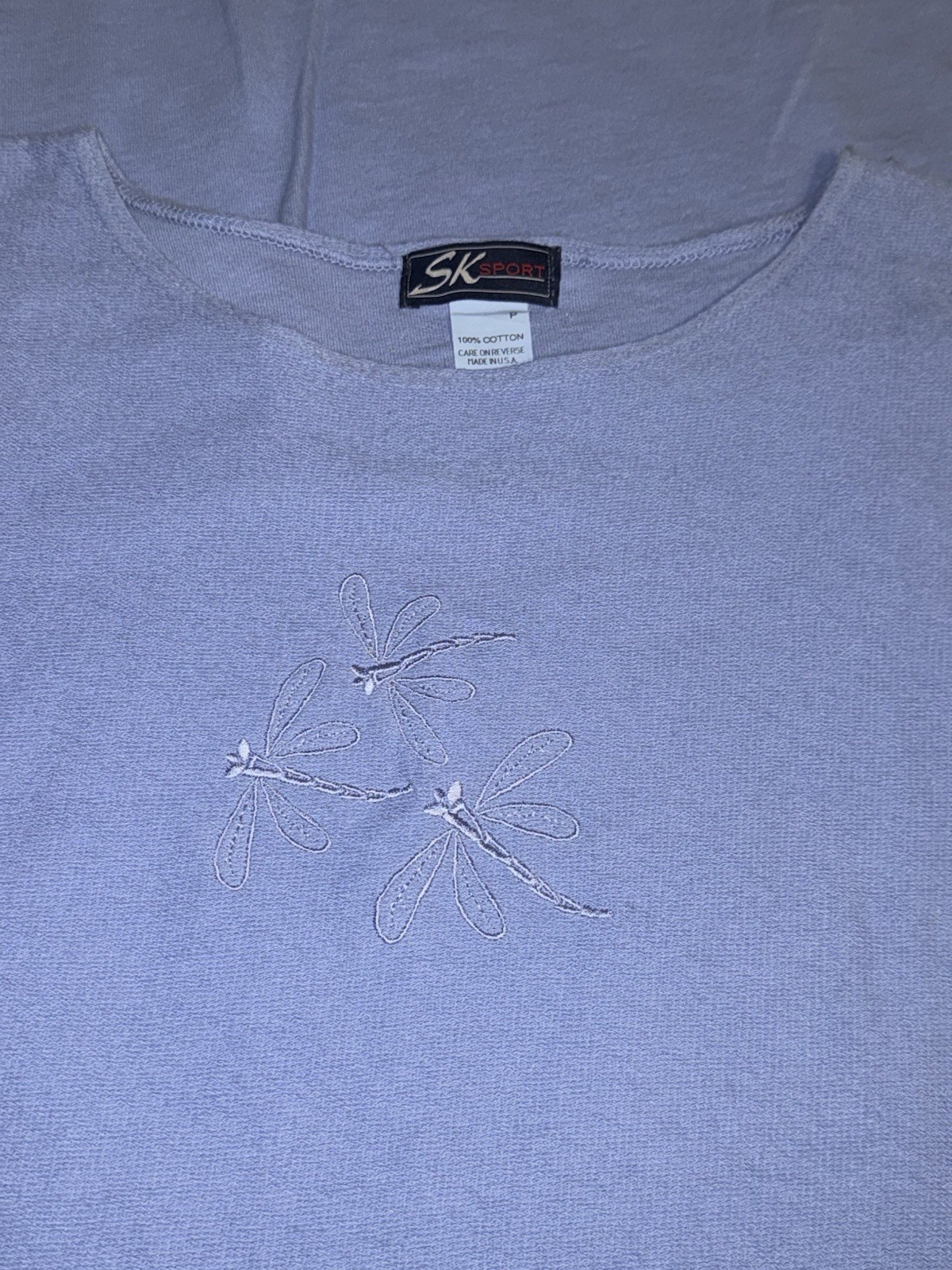 Women’s XL Vintage SK Sport Dress-Dragonfly-Blue-made In USA 100% Cotton
