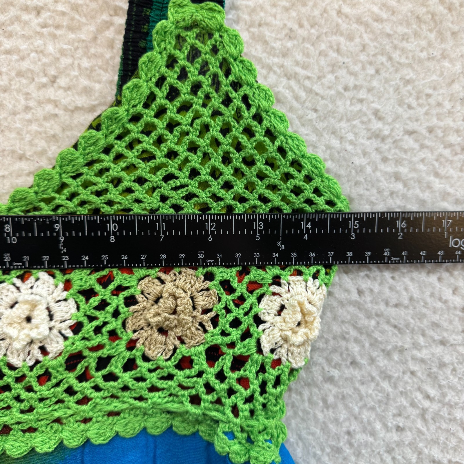 Y2K Vintage Mini Dress Small Medium Rainbow Colorful Crochet Floral Boho Hippie