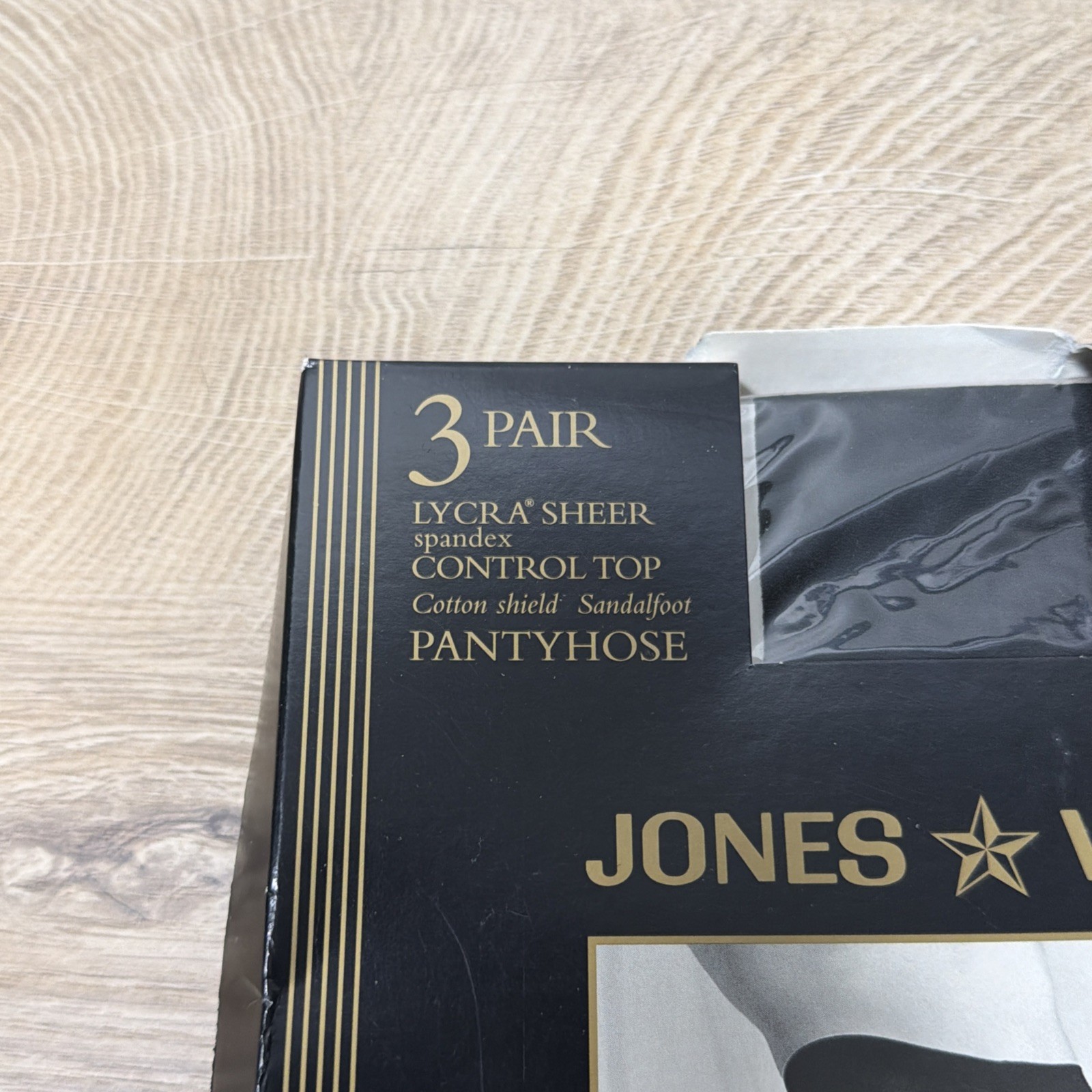 Vintage Jones Wear Pantyhose Size B Black Lycra Sheer Control Top 3 Pair New