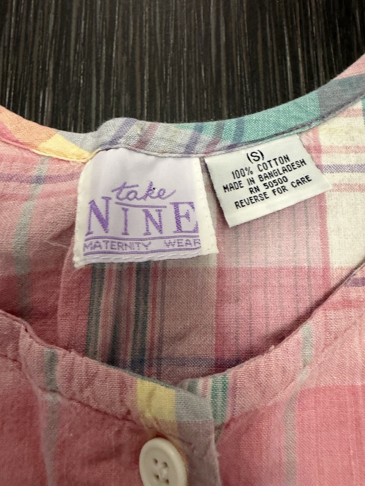 Vintage 90’s Take Nine Maternity Romper Sz S Pastel Plaid Drop Waist Button Up