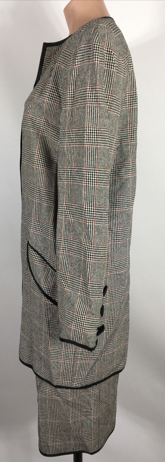 Vintage 80s Stanley Platos Martin Ross Sz 10 Plaid Black Skirt Suit MOD Retro
