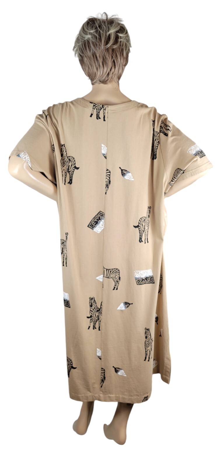 Vintage Copa Cabana Original Tan Safari Black White Zebra Cotton Shirt Dress 4X