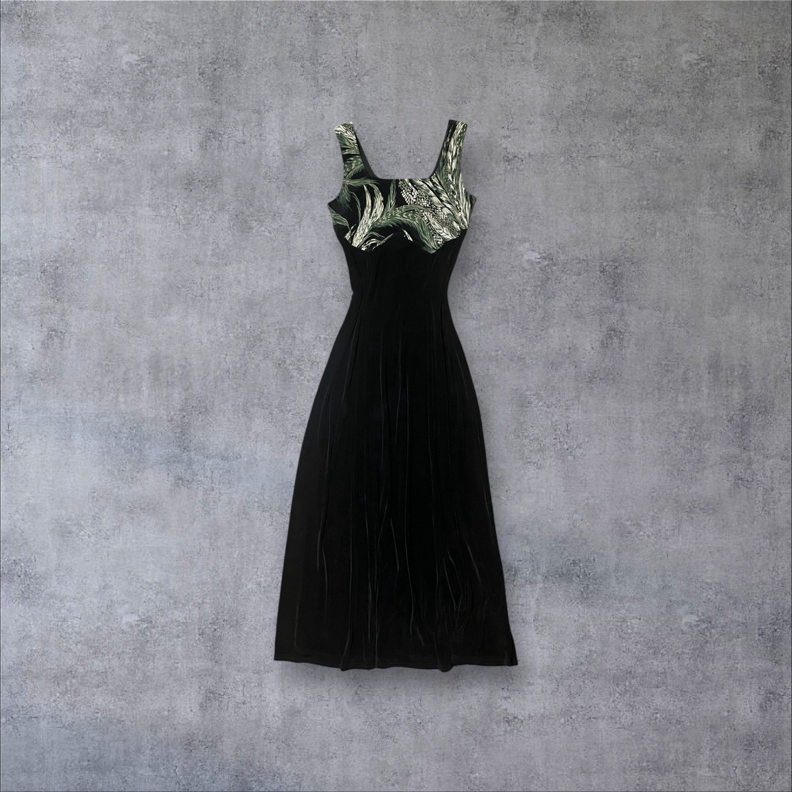 Vintage 70s 80s J. Ribkhoff Palm Tree Vacation Summer Black and Green Maxi Dress