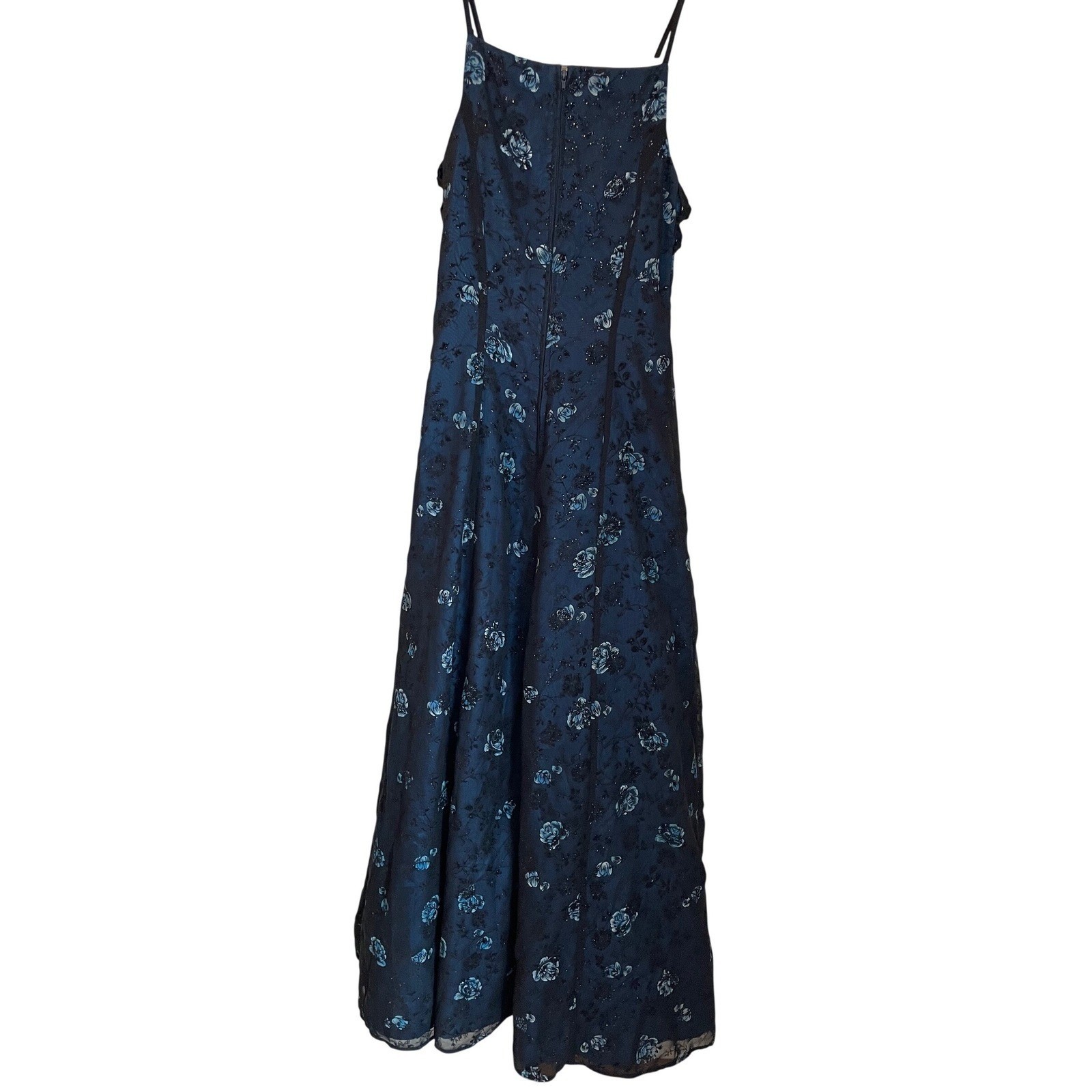 Vtg 90s Morgan & Co Sz 2/4 Velvet Burnout Midnight Blue Black Dress Whimsigoth