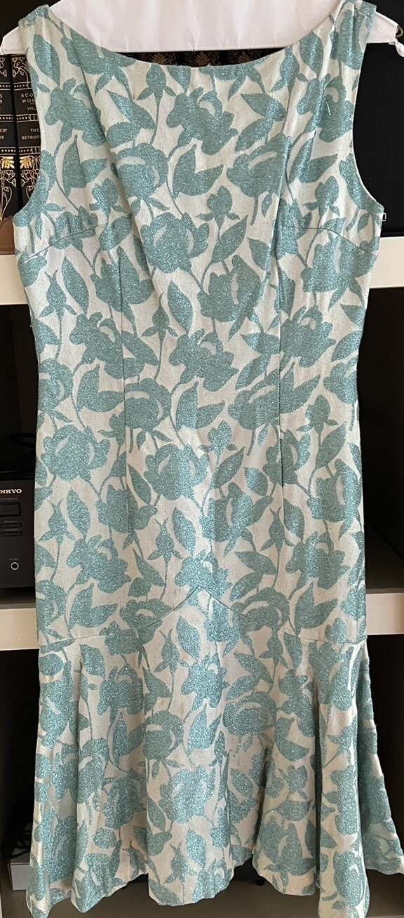 Vintage 70s Sleeveless Dress With Flounce Hem Sparkly Turquoise Floral Size Smal