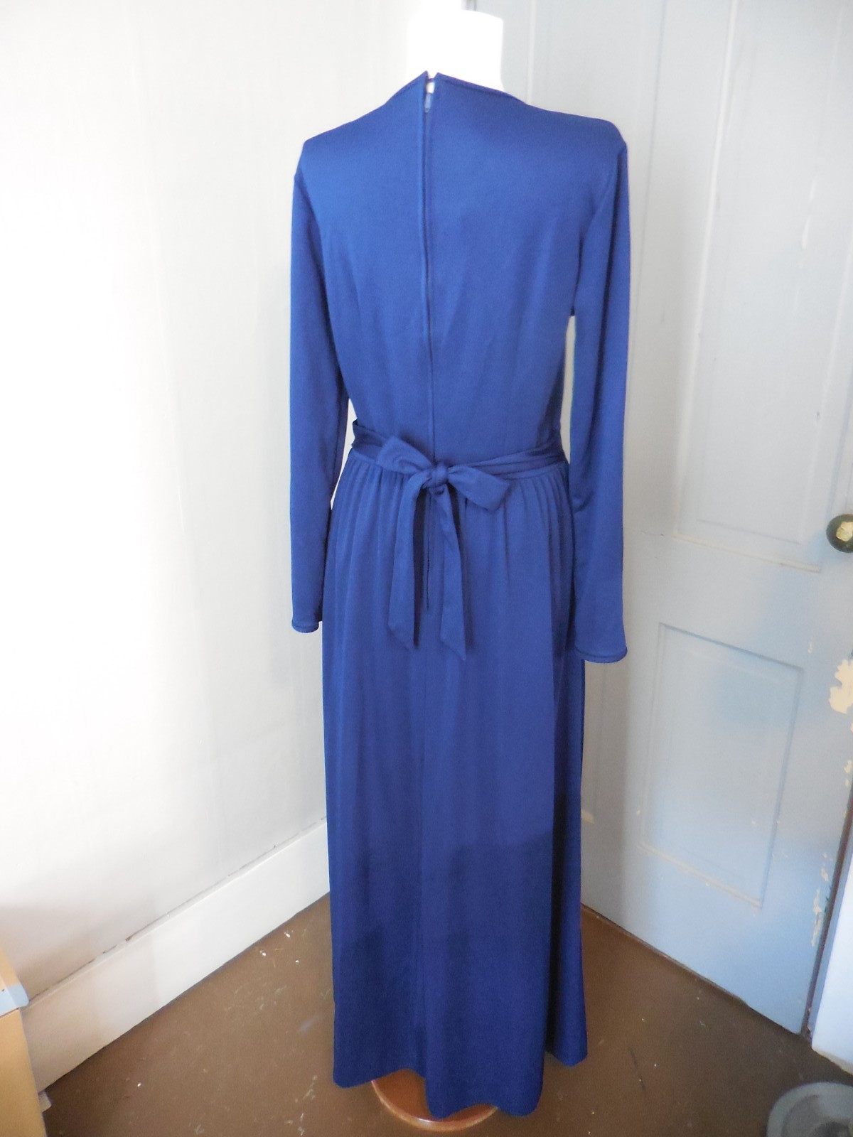 Vintage Concept 70’s Swirl Maxi Dress Long Sleeve Navy Dress with Flags