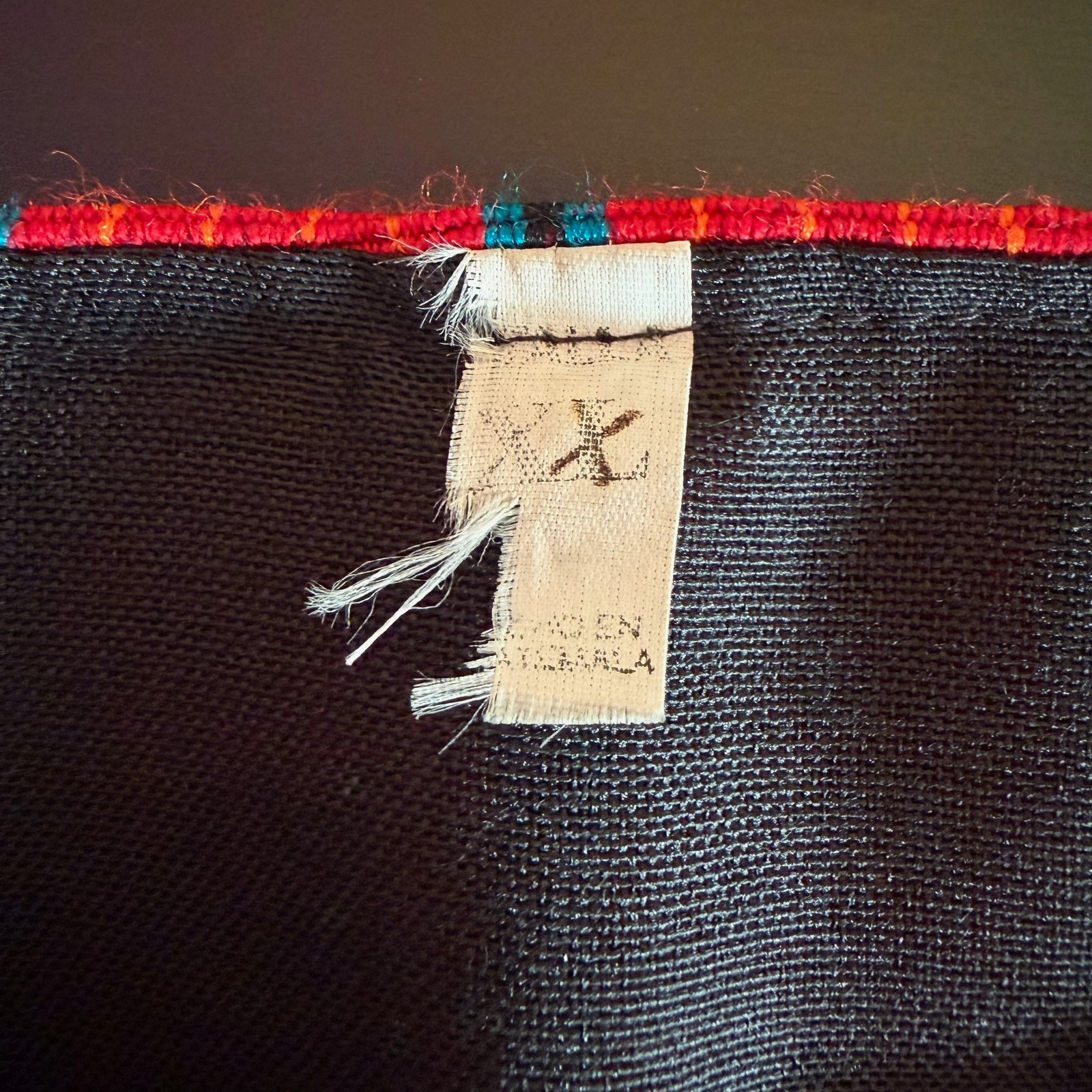 Vintage 90s XL Guatemalan Jacket Red Multicolor Handwoven Stripes Velvet Buttons