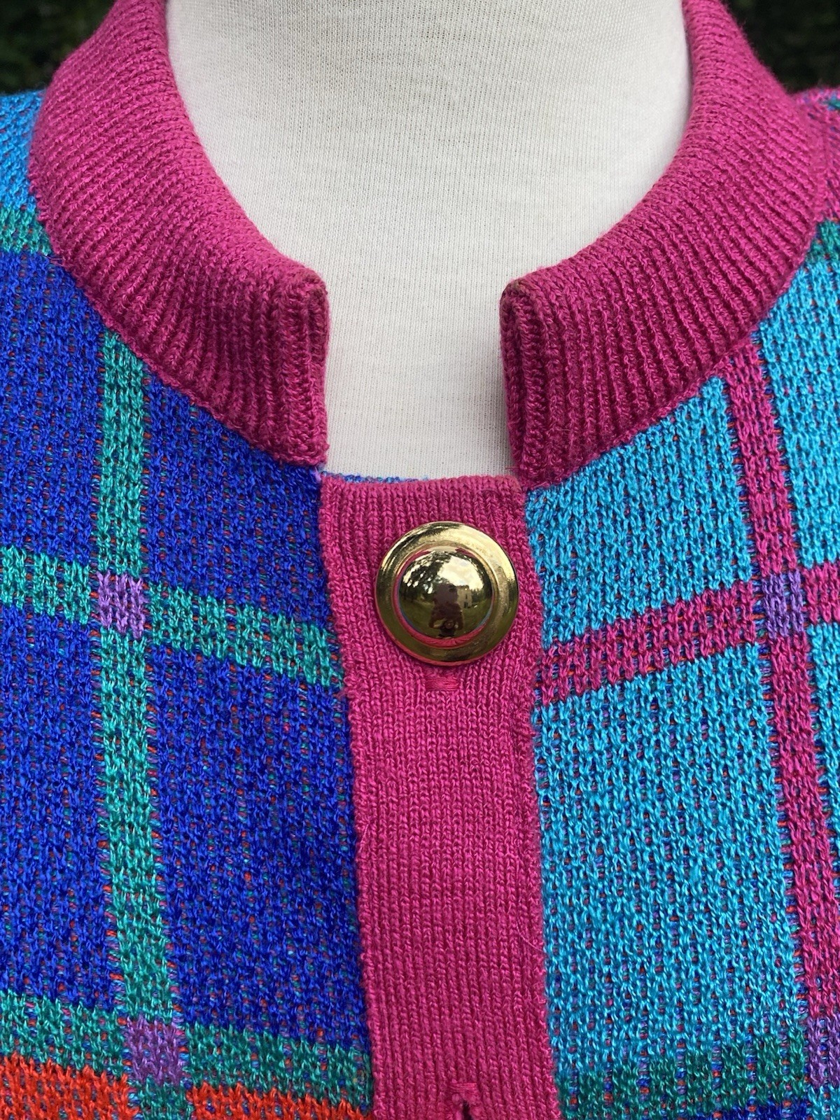Vtg 80s Castlebrook Plaid Cardigan Sweater Size 14 Grandmacore Maximalism USA