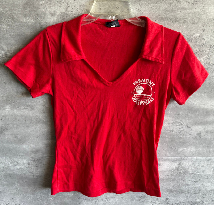 Vintage 1970s T-Flirt Durlene Designs Fremont Volleyball Red Polo Shirt Size M