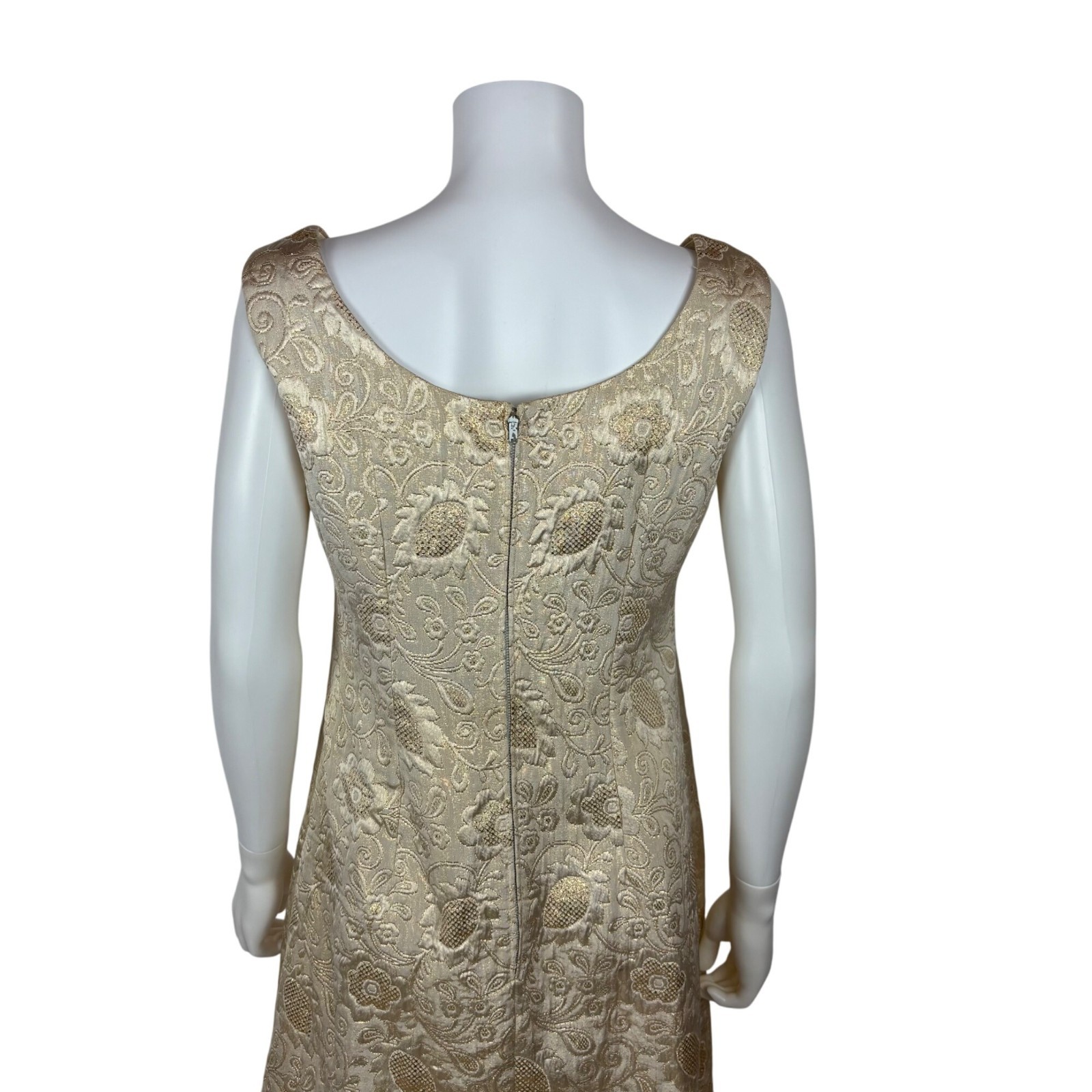 Vintage 60s Brocade Dress Womens Small Gold Floral Cocktail Shift