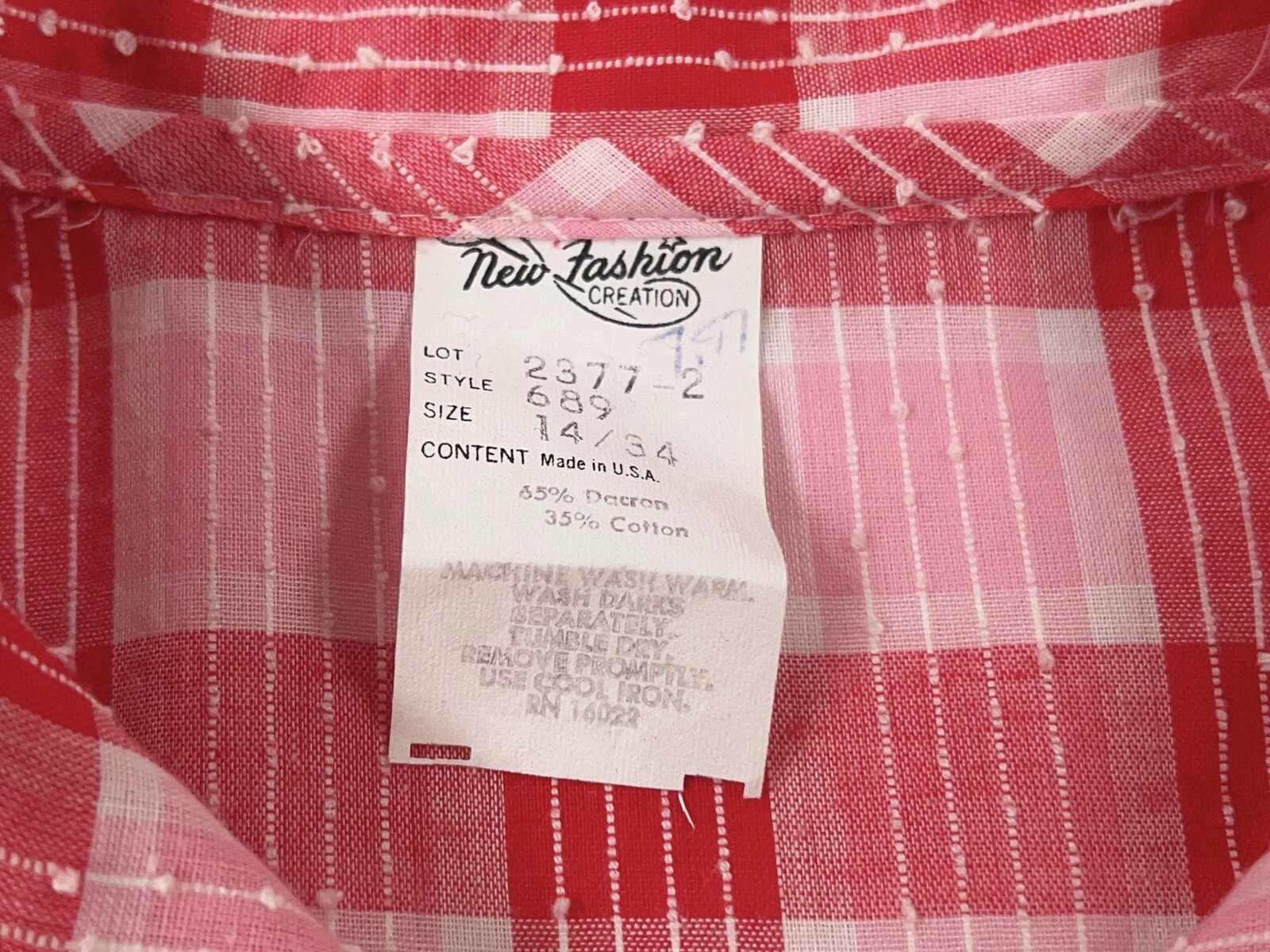 VINTAGE 50S RED PLAID SWISS DOT BLOUSE SIZE 14 NEW FASHION CREATION ROCKABILLY