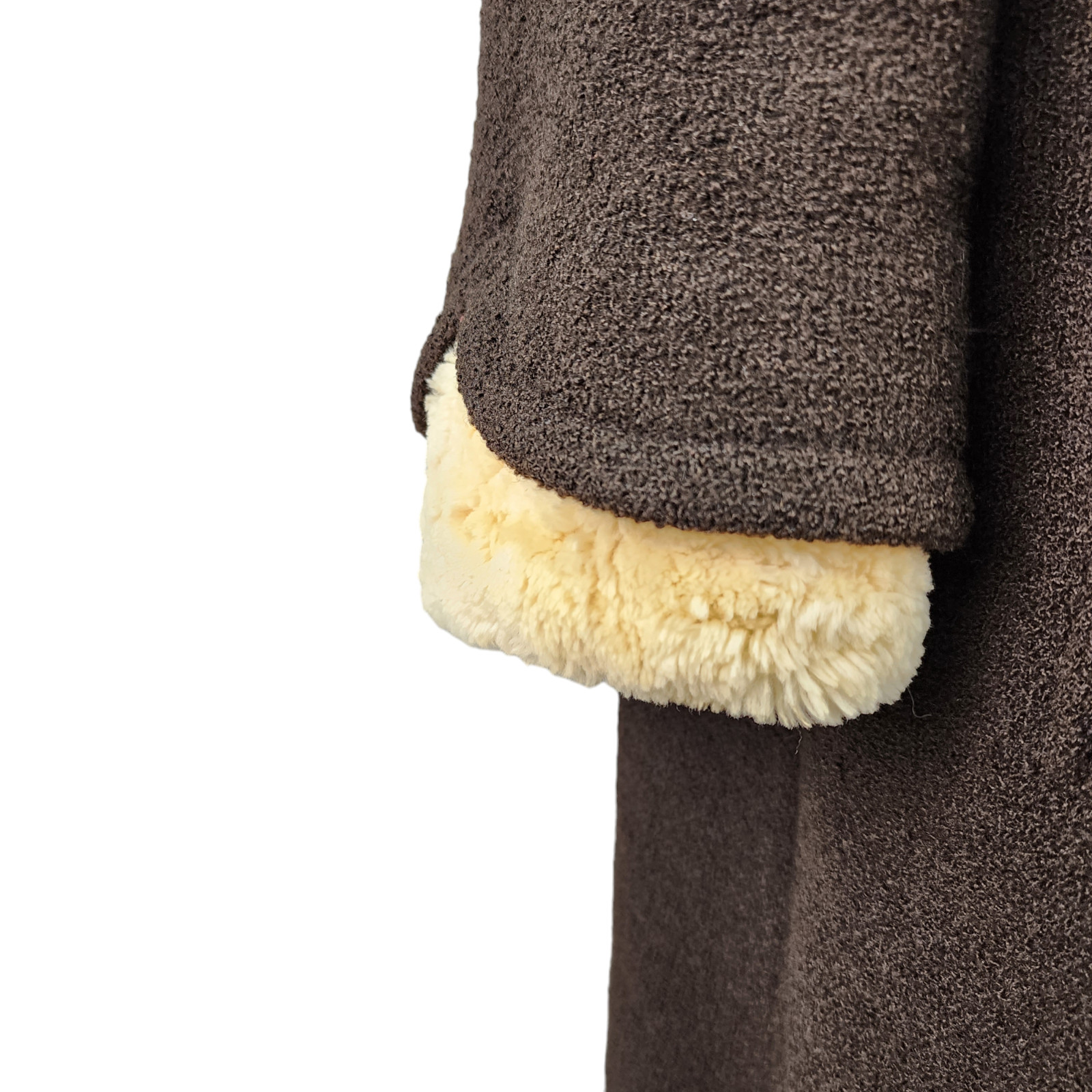 Vtg Stevens Forstmann Coat LARGE Leakas Furriers Dayton OH Dark Brown Tan Fur