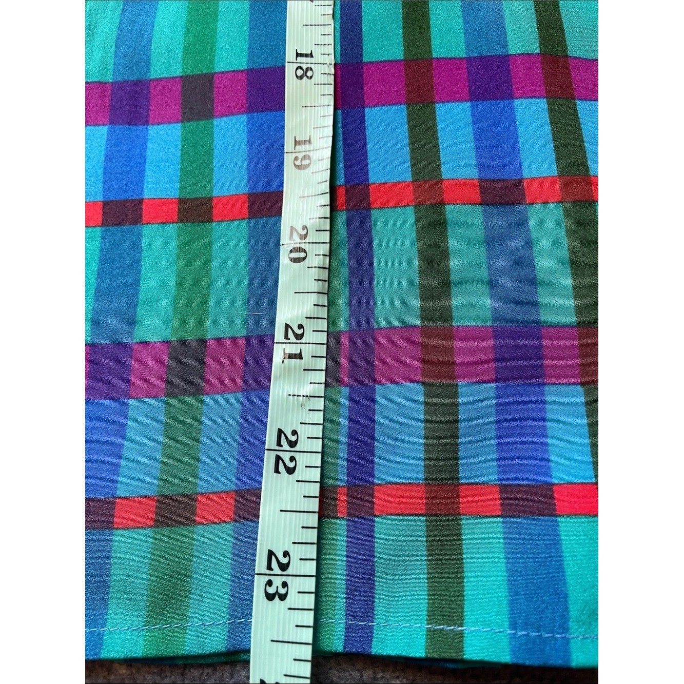 Vintage Liz Claiborne Plaid Blouse Teal Purple Green Red Button Side Panel Sz 8