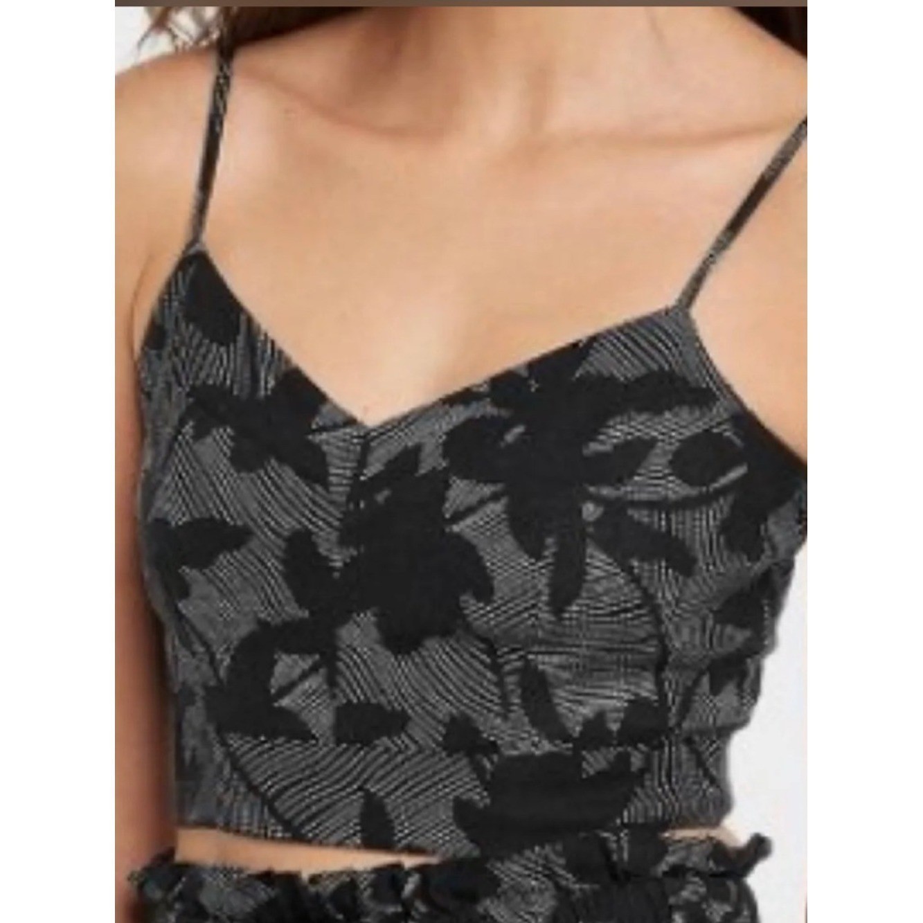 Universal Thread Black Floral Linen Blend Crop Cami Top, Size L, NWT
