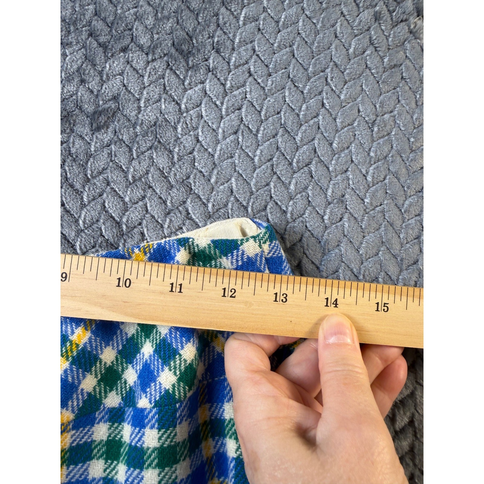 Vintage Plaid A-Line Skirt Blue Green Yellow Wool Check Mod Schoolgirl Preppy