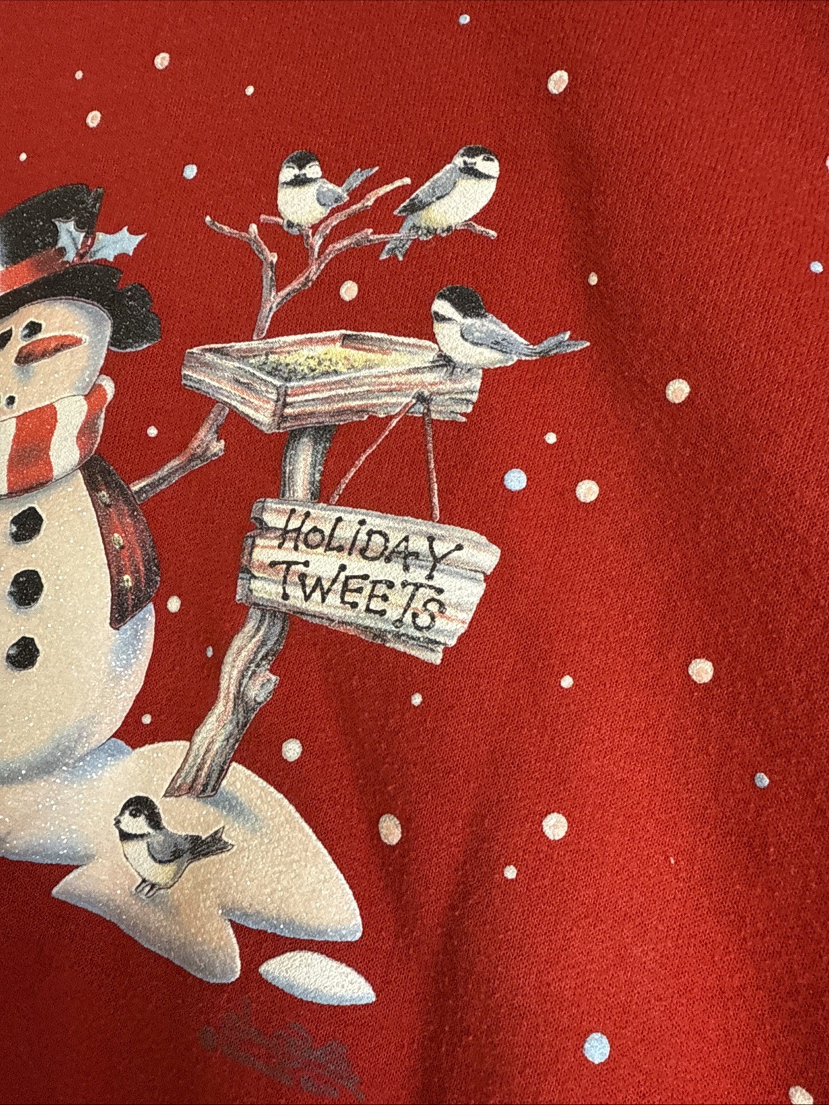 Morning Sun Vintage Crewneck Pullover Sweatshirt Large Snowman Birds Christmas