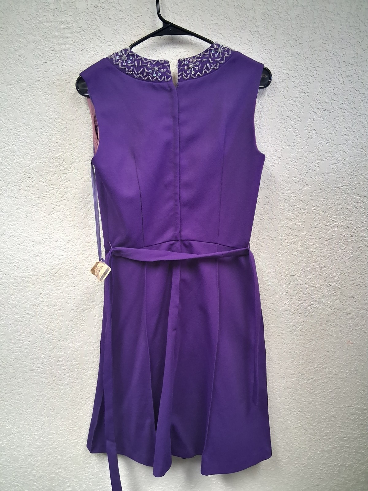 Vintage 60s Mod Dress Embellished Women’s Purple Sleeveless Belt Sz 13