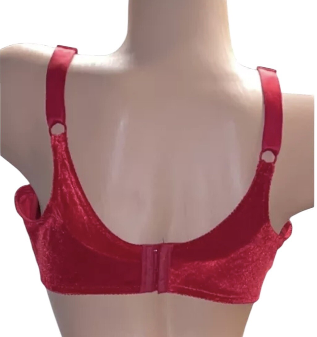 Gilligan & O’Malley Vintage Red Shiny Satin Trim Velvet Velour Bra Womens 38D